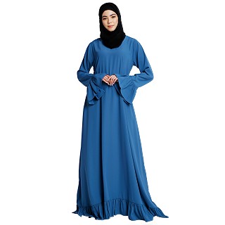 Casual frilled daily wear abaya- French Blue